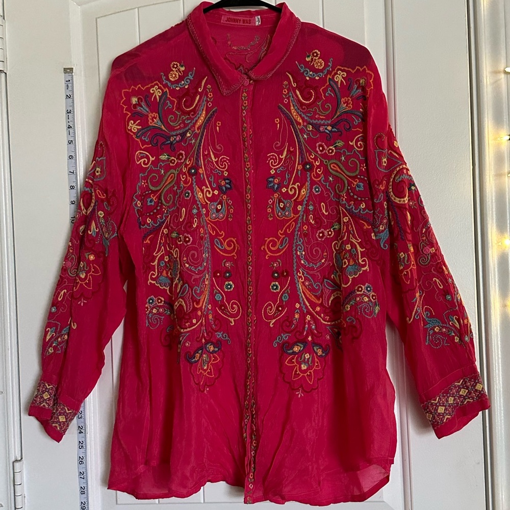Johnny Was Lg Embroidered Red Women's Top